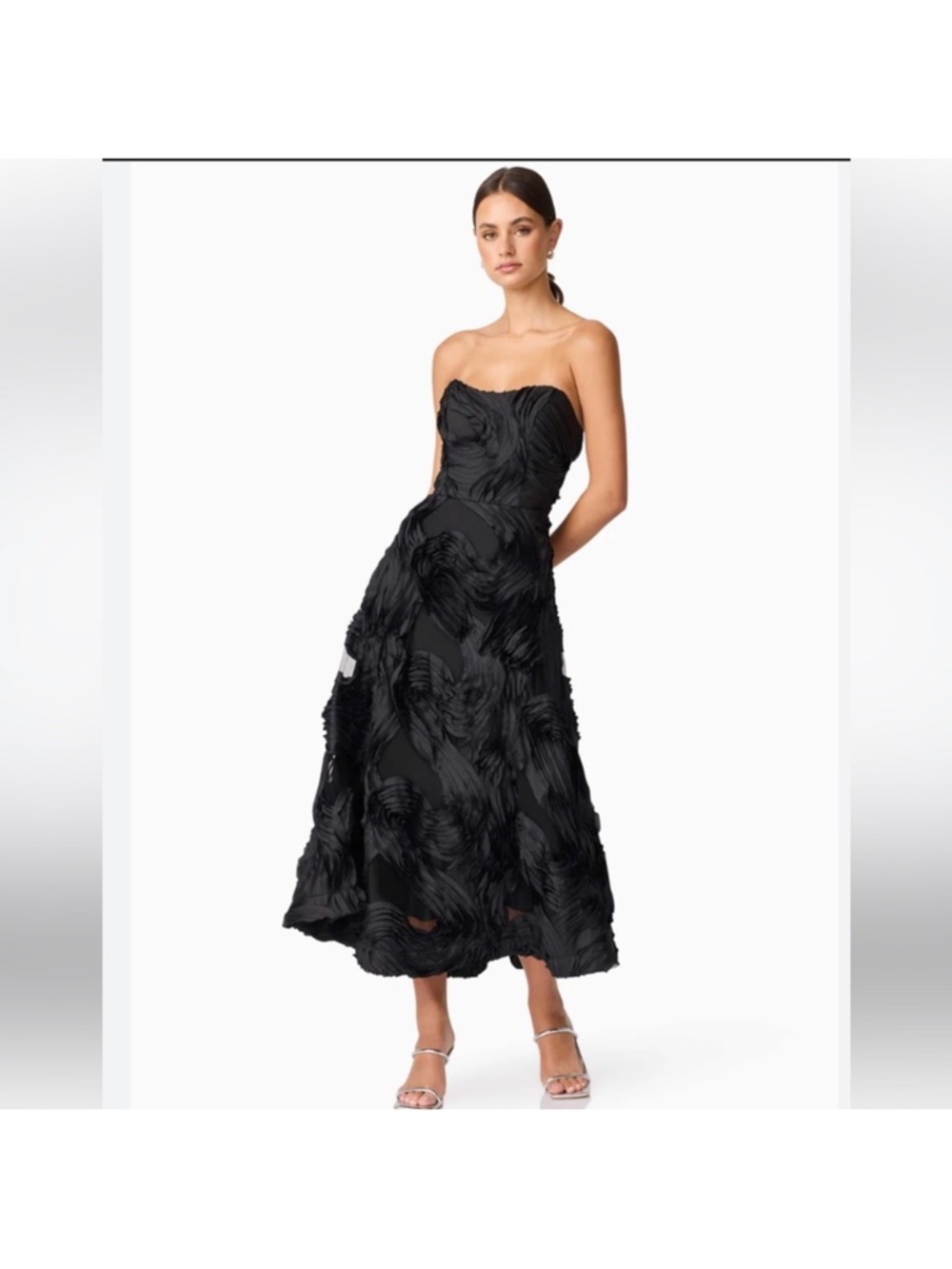 elliatt asher black 3d swirl chiffon fit & flare LDB midi dress size Large NEW - Picture 9 of 10